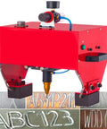 Heavy Duty Pneumatic Dot Peen Marking Machine For Metal Engraving And Custom Serial Stamping With Durable Carbide Tip shown engraving serial codes on metal.
