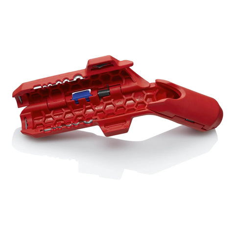 Ergostrip Universal Wire Stripping Tool for Right Handed Pros 135 mm Pro Grade Pistol Grip open view showcasing red ergonomic design