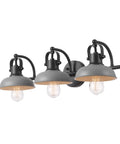 Gladstone 5 Piece All In One Bathroom Set With Matte Black Finish Includes A 3 Light Vanity Fixture With Matte Gray Shades