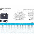 Support for ball screw BK, fixed side with dimensions for CNC applications, part of Top Tier C7 Ballscrew Kit 1605 With Ball Nut.