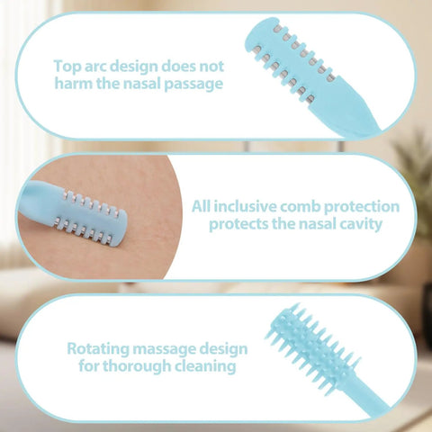 2-In-1 Nasal Hair Cutter With Double Sided Nose Hair Knife For Men And Women showing ergonomic design and protective comb features.