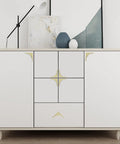 4 Pack Silver Cabinet Pulls Set Zinc Alloy Slick Modern Minimalist Drawer Handles installed on white dresser