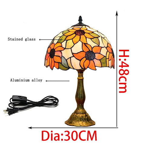 Sunflower Tiffany Style Stained Glass Table Lamp, 12 Inch Shade, 19 Inch Tall, E26 Socket, LED Bulb Included, Black Cord With Switch