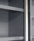 Inside view of Workhorse Steel Storage Cabinet with adjustable interior shelves for effective gear organization.