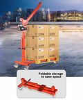 Heavy Duty Electric Hoist Crane Badass Sleek Folding Rolling Lift For Car Engines Shop Ready Portable Rig lifting boxes on casters.
