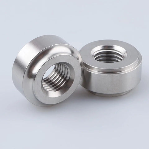 Rock Solid Female M12 X 1.5mm Metric Weld On Bung Fitting Clean Step Profile Crafted From Sus304 Stainless Steel Built Tough For Custom Oil Pan Fabrication Radiator Upgrades And Tank Mods Pack Of Two shown from top and side angles.