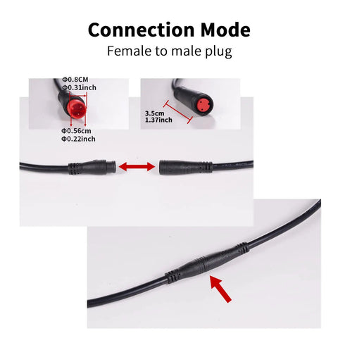 Waterproof Extension Cable Kit For Electric Bicycles 2Pin To 9Pin Connectors connection mode female to male plug