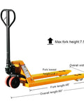 Heavy Duty Manual Pallet Jack Truck With 5500 Lbs Capacity And Dual Polyurethane Wheels, dimensions and specifications image.