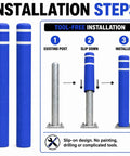 Installation steps for Heavy Duty Blue Safety Bollard Cover 6 Inch Diameter X 46 Inch With High Visibility Reflective Tape.