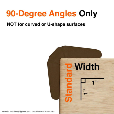 Premium Furniture Edge Corner Protectors For Baby Proofing Kids Rooms Rock Solid Hold With Pre Taped Strips, showing 90-degree angle fit.