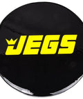 Heavy Duty Bar Stool 28.5 Inch High With 360 Degree Swivel And 14 Inch Wide Vinyl Padded Logo Seat For Garage And Workshop, Supports Up To 300 Lb, Durable Black Steel Frame, Easy To Clean Cushioned Comfort. Close-up of logo seat in black vinyl.