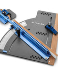 Table Saw Crosscut Sled With Telescoping Fence And Micro-Adjust Flip Stop For Beefy 90-Degree And 45-Degree Cuts, Hold-Down Clamp, Smooth Phenolic Base, Ideal For Cabinet And Contractor Saws with blue and black components