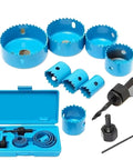 Awesome 11 Piece Hole Saw Kit For Drilling 19 To 64mm Rounds In Wood, Metal And Alloy With Heavy Duty Case Perfect for Serious DIY Projects and Professional Job Sites: blue hole saw set, case and drill bits