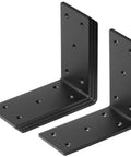 Four Pack 6 Inch By 6 Inch By Two And Three Eighths Inch Heavy Duty Black Steel L Angle Brackets For Pergola Posts 90 Degree Corner Braces Five Thirty Second Inch Thick With Countersunk Holes For Number Nine Screws, showing side view.
