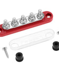 Top Shelf Mini Bus Bar Power Distribution Block 150A Tin Plated Copper 48V Dc 300V Ac Terminals with mounting screws.