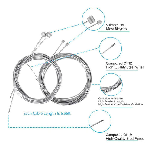 Complete 4 Piece Bike Brake And Shifter Cable Set For Mountain Bikes With 2000Mm Cables And Inner Replacement Kit Visible Coiled Wires