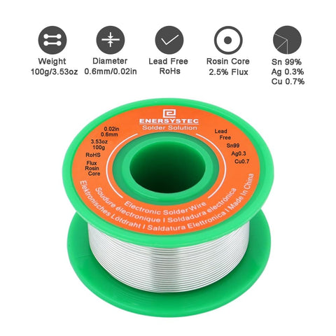 Fine Diameter 0.6mm Lead Free Rosin Core Solder Wire For Precise Electronics Soldering Sn99 Ag0.3 Cu0.7 Alloy 100g 3.53oz spool