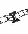 Gold Rush V2 Carbon Fiber LCG Chassis Kit For Axial SCX10 II Capra 1.9 UTB And Other DIY One Tenth RC Crawlers With Lightweight Aluminum Alloy POM Construction For Beefier Strength And Performance And Custom Builds, top view showing carbon fiber and alloy construction
