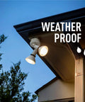 Weatherproof Party Ready Max Smart LED Par38 Outdoor Flood Bulb With Tunable White And Color Changing Light installed on house corner