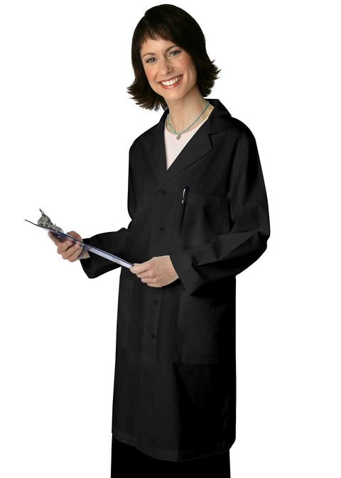 Sturdy Unisex Lab Coat, Classic 39 Inch Length, Pro Grade Medical Gear for Nurses and Doctors, 2 Large Patch Pockets, Black