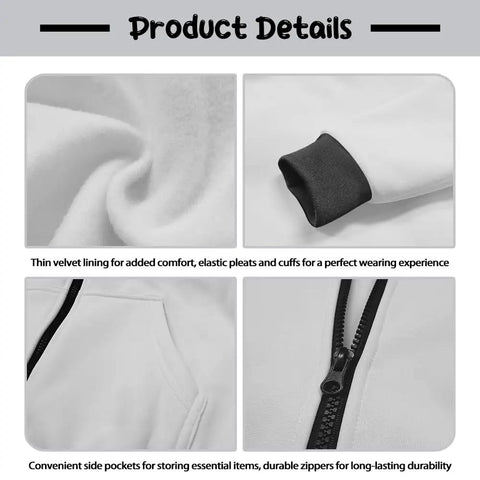 Close-up of Boys Flame Soccer Print Full Zip Hoodie features including velvet lining, cuffs, pockets, and zipper details.