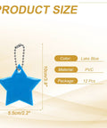 Lake Blue Star Shaped Reflective Safety Pendant Keychain With Chain Pack Of 12, PVC material, product size 5.5cm x 10cm.