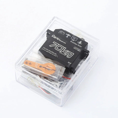 Beefy 70Kg High Torque RC Servo With 25T Arm, IP67 Waterproof Full Metal Body, 180 Degree Steering, Heavy Duty, Long Lasting Performance For 1/10, 1/8, 1/5 Scale RC Cars And Trucks in clear plastic box