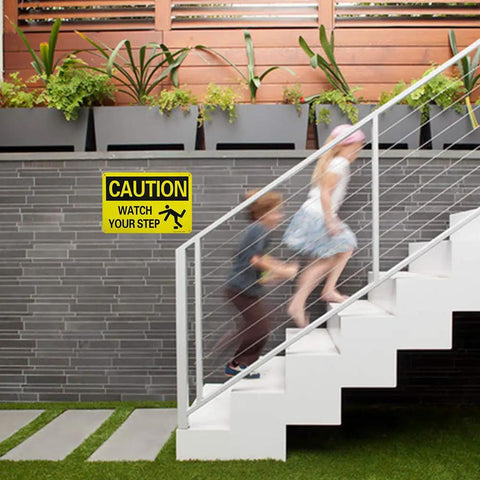 2 Pack Caution Watch Your Step Sign 10 By 7 Inches Built To Last Rust Free Aluminum With Reflective Coating For Night Time Visibility UV Protected And Weatherproof Indoor Outdoor Safety Sign