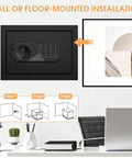 Installation diagram showing Compact Home Safe 1.2 Cubic Fireproof And Waterproof With Programmable Keypad mounted on wall.