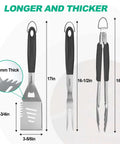 HAUSHOF stainless steel 3-piece grill utensil set (spatula, fork, tongs) with bottle opener; 17–18 in long