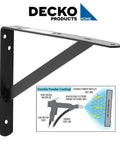 Beefy Black Steel Heavy Duty Shelf Brackets Set For Garage And Home Shelving Systems 19 And A Quarter Inch By 12 And A Half Inch 10 Pack With Three Predrilled Holes On Each Side, side view with coating process diagram