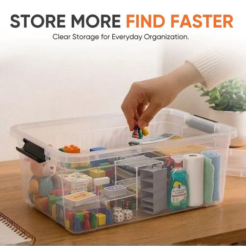 12 Pack 21 Qt Clear Storage Bins With Snap Tight Lids Stackable Plastic Containers BPA Free, organizing toys and cleaning supplies.