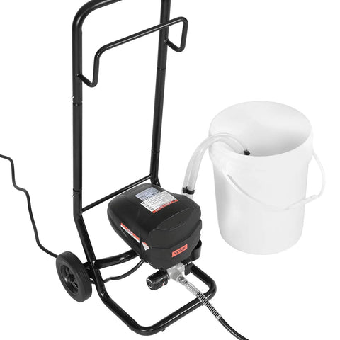 Gonna Save Your Arms For This Stand Airless Paint Sprayer 3000 Psi 650W with wheeled cart and white bucket for easy use.