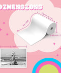 10 Rolls White Thermal Paper Refill For Kids Cameras 57x25mm 2.24x16 In Each Roll Not Self Adhesive Prints 70 To 90 Photos Per Roll And Works With Most DIY Instant Kid Cameras. roll dimensions shown on pink background
