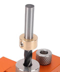 Close-up of the Double Hole Punch Locator Drill Positioning Jig For Woodworking And Furniture Assembly with aluminum alloy construction.