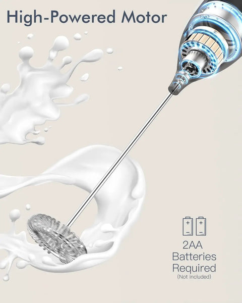 Handheld Frother Battery Powered Foam Maker Wand With Stainless Steel Whisk, high-powered motor, 2AA batteries not included