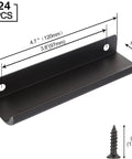 24 Pack Sleek Black Aluminum Back Mount Finger Edge Drawer Pulls 4.7 Inch Hidden Cabinet Handles with screws and dimensions