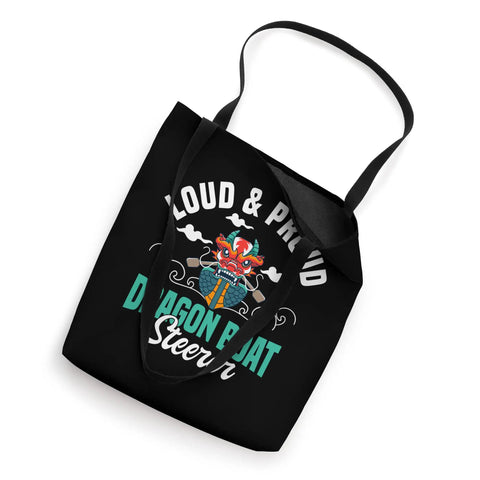 Black Dragon Boat Tote Bag For Racers And Steers, Dope Dragon Boat Racing Gear For Paddlers featuring colorful dragon print.