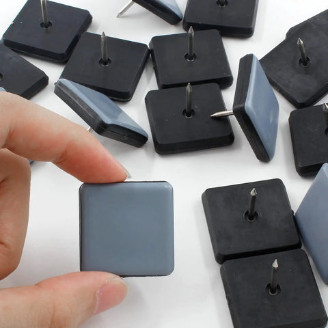 16 Pack Nail On Furniture Sliders 1.5 Inch Square Teflon Glides For Chairs And Furniture No Squeak Floor Protectors For Carpeted Floors Easy Glide Cupboard Moves Gray Black
