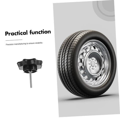 Chrome Spare Tire Fixing Bolt For Cars And SUVs Multimodel Fit Wheel Bolt Hook Replacement Lock Nut shown with tire and label.