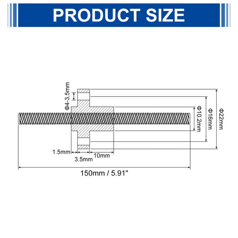 Diagram of Two Pack 150mm TR8x2 Lead Screws With Brass Nuts Acme Thread 2mm Pitch showing product dimensions and sizes