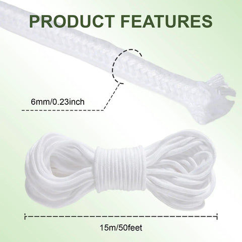 Close-up of Self Watering Rope For Plants 50 Feet Long By Quarter Inch Thick Capillary Wicking Cord coiled, showing 6mm thickness.