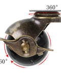 Side view of 2 Inch Ball Caster Wheel Plate Caster With Brakes For Furniture And Cabinets Vintage Antique Swivel Caster For Storage Chests Pack Of 4 360 Lb Total Load Capacity Floor Safe PP Wheels With Steel Frame Includes 16 Screws, showing 360-degree rotation.