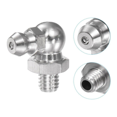 Stainless Steel 90 Degree Grease Fitting Elbow M6 x 1mm Thread for Hydraulic Systems, detailed view of 3 angles