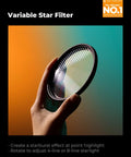 Hand holding 82mm Variable Star Filter With Dope Cross Screen Starburst 4 To 8 Points For Cinematic Night Shots Ultra Slim