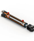 Workhorse Heavy Duty Welded Clevis Double Acting Hydraulic Cylinder With 2 Inch Bore 6 Inch Stroke Inline Ports Parallel To Pin 3000 PSI Working Pressure 9425 Lb Load Capacity SAE 6 Port, cutaway view