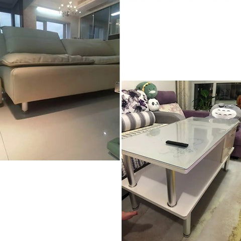 Adjustable Metal Furniture Legs Four Pack with M10 Bolts, aluminum alloy feet installed on a sofa and coffee table, modern support