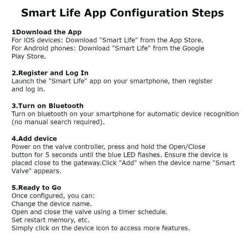 Smart Life App configuration steps for Smart Water Valve Controller 3rd Gen WiFi Shutoff for Home Automation Works With Alexa And Google Assistant No Hub Needed Durable Stainless Steel Mount Fits Quarter Turn Ball Valves Black