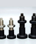 Heavy Duty Spring Return Index Plunger With Precision Ball Lock And Screw Mount Base Tough As Nails Mechanical Fastener Pro Grade Shop Tool Hardware Works Like A Charm On Any Project, showing four variations.