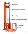 Heavy Duty Hydraulic Cargo Lift Built Hardcore For Shop Crews Loading Big Gear Solid Rust Resistant Steel showing limit switch, guardrail, heavy-duty design.